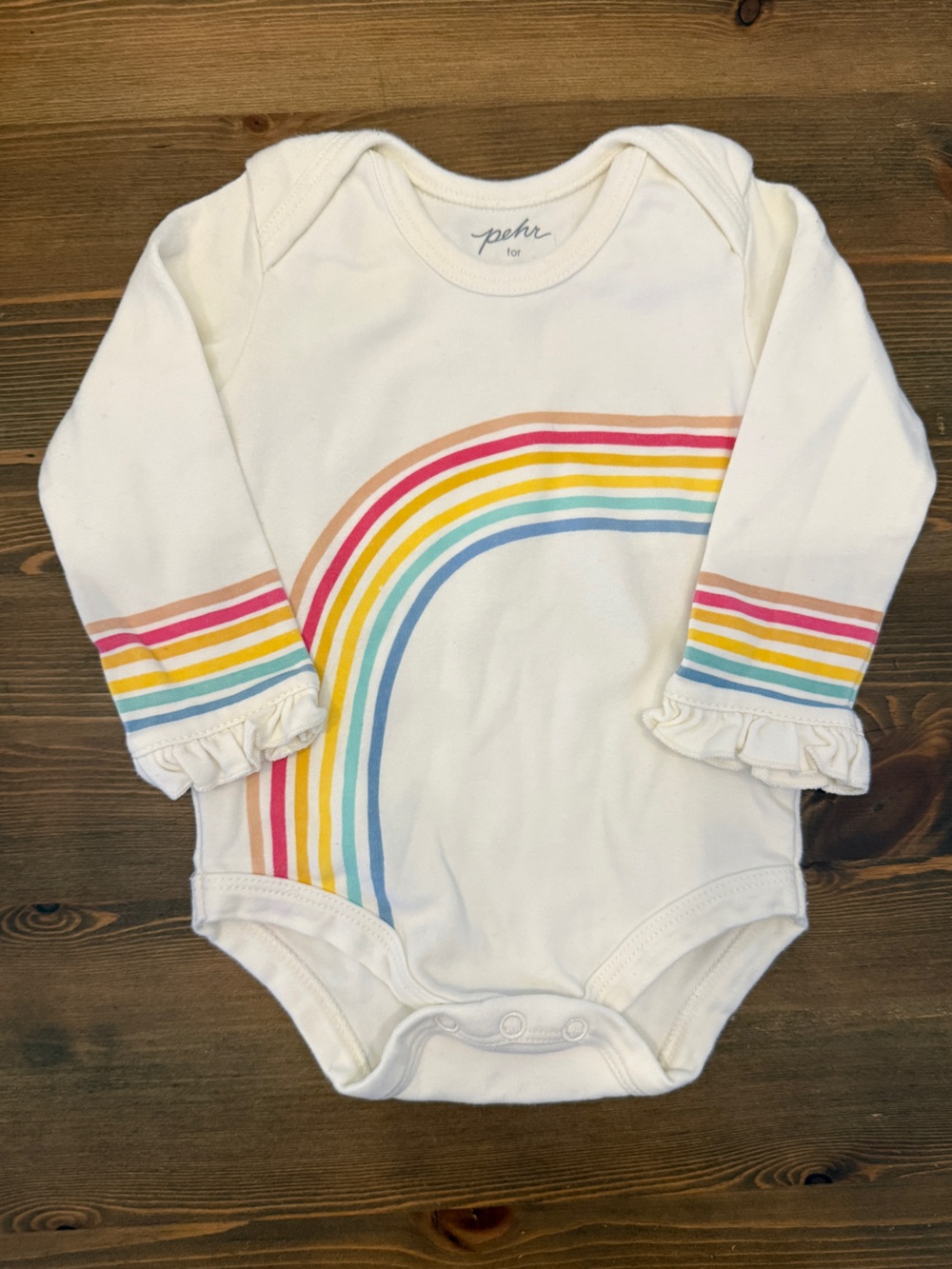 Pehr for Indigo White Rainbow-Stripe Cotton Long Sleeve Baby One-Piece (3-6M)